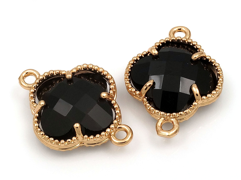 Коннектор с ювелирным кристаллом "Черный клевер в золоте" для создания бижутерии (украшений). Покрытие - золото 14к. Вставка - ювелирный кристалл. Диаметр отверстий 1.7 мм. Колечки замкнуты. Цена за штуку снижена, микровыемки.
 | Интернет-магазин товаров для рукоделия