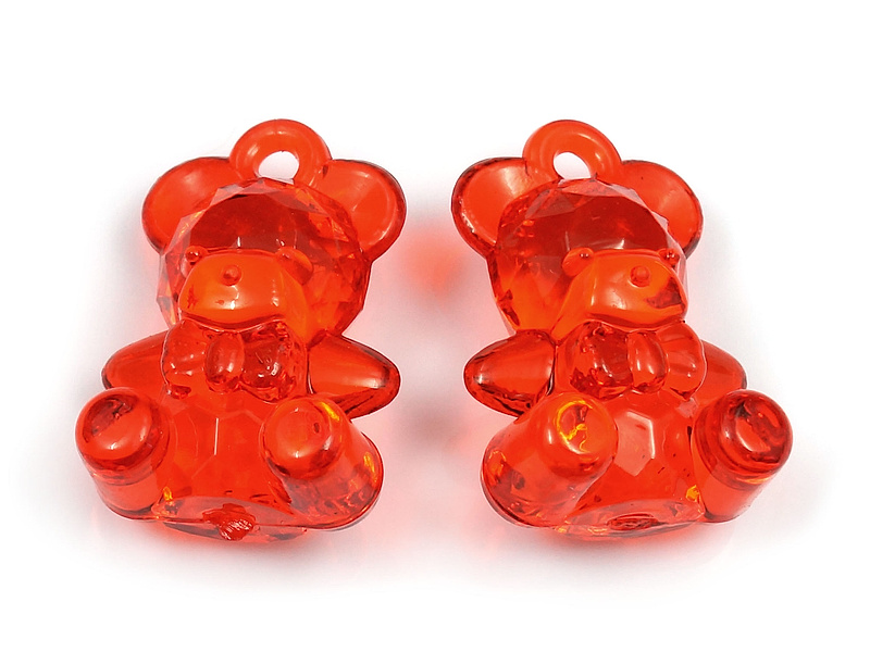Пара подвесок "Красный медвежонок с бантиком" из цветного пластика. Диаметр подвесного отверстия 2 мм. Цена указана за пару.
