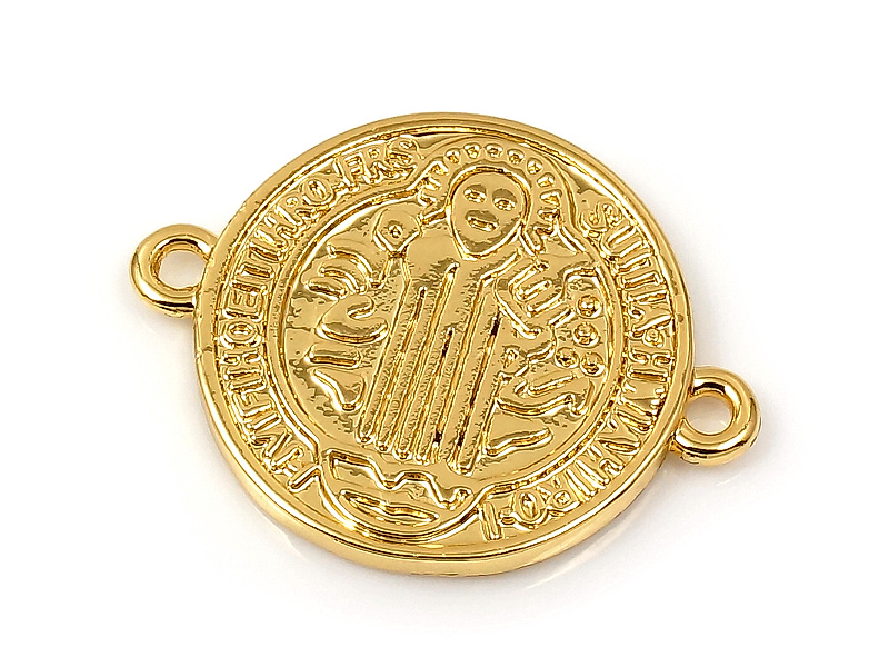 Коннектор монета для создания украшений. Покрытие - золото 14к. Диаметр отверстий 1.4 мм. Цена указана за штуку.
