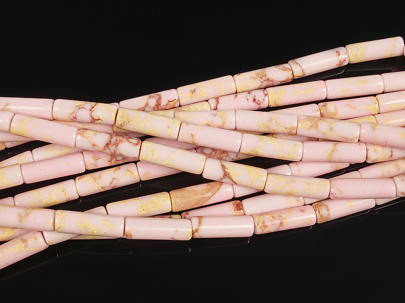 Бусины трубочки розового варисцита (имитация). Диаметр отверстия 1 мм. Размеры, вес, длина и количество бусин на нити указаны примерно.
