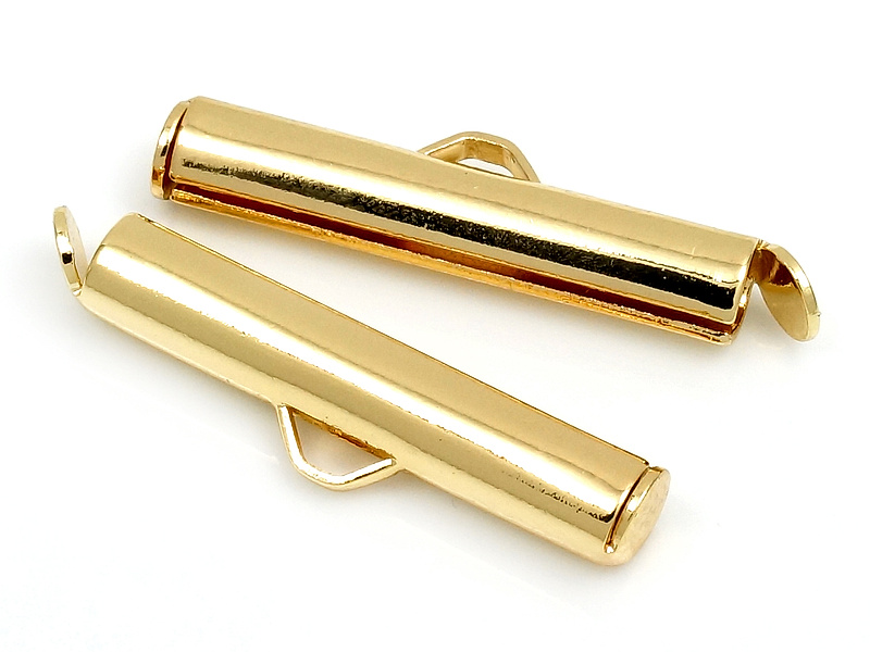 Золотые концевики трубочки 24 мм для стразовой цепочки