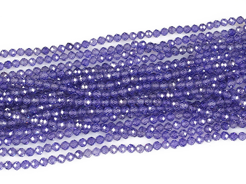Граненые бусины фианиты (цирконы) с ювелирной огранкой и блеском сияния высокого качества фиолетовые для создания бижутерии (украшений). Диаметр отверстия - 0.6 мм. Размеры, вес, длина и количество бусин на нити указаны примерно.
