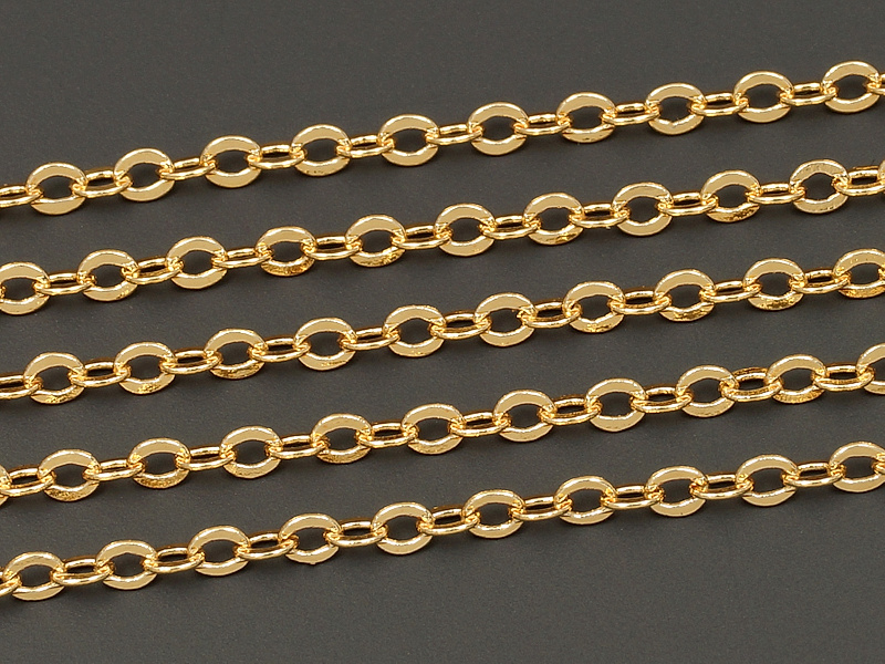 Ювелирная цепочка с плетением плоский бельцер для создания бижутерии (украшений). Покрытие - золото 14К. Размер звена - 2х1.7х0.1 мм, замкнуты.
