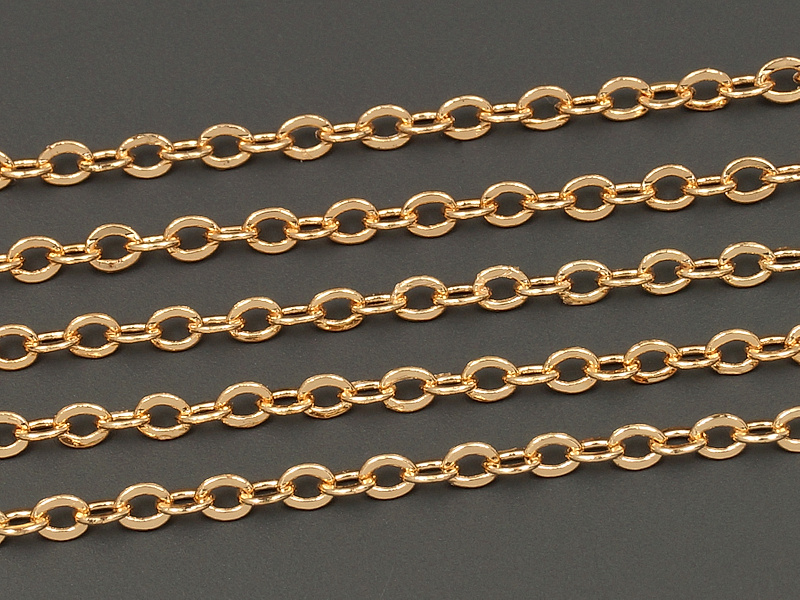 Ювелирная цепочка с плетением плоский бельцер для создания бижутерии (украшений). Покрытие - золото 14К. Размер звена - 2х1.7х0.2 мм, замкнуты.
