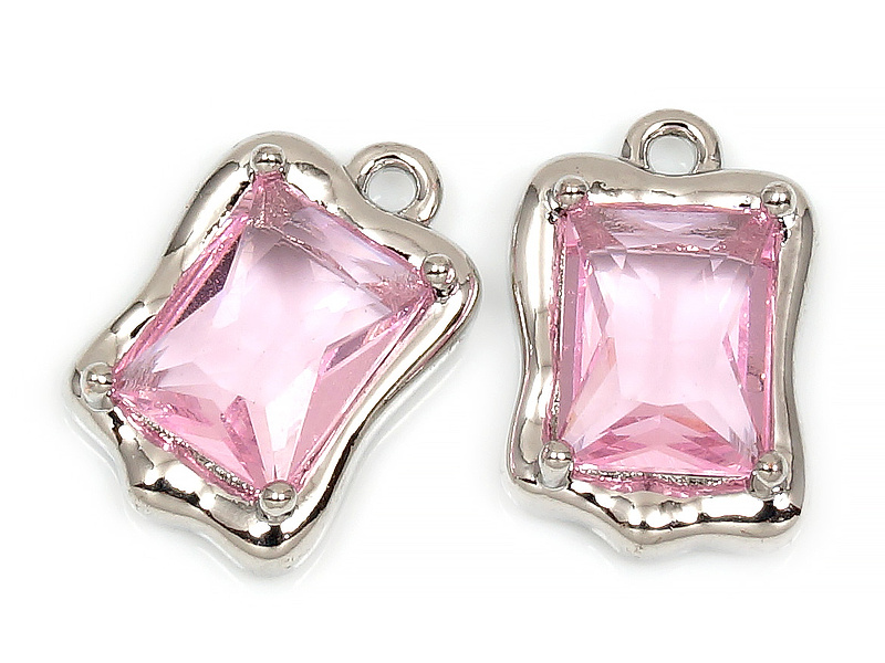 Подвеска "Мятая рамка розовый топаз" для создания бижутерии (украшений). Покрытие - родий. Вставки -  ювелирные кристаллы. Диаметр отверстия - 1.3 мм. Цена указана за штуку.
