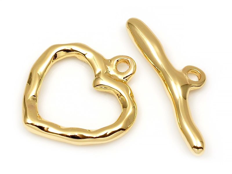 Тогл "Золотое сердце" для создания бижутерии (украшений). Покрытие - золото 14К. Размер смыкателя в длину - 24 мм. Диаметр отверстий - 1.5 мм. Цена указана за штуку.&nbsp;
