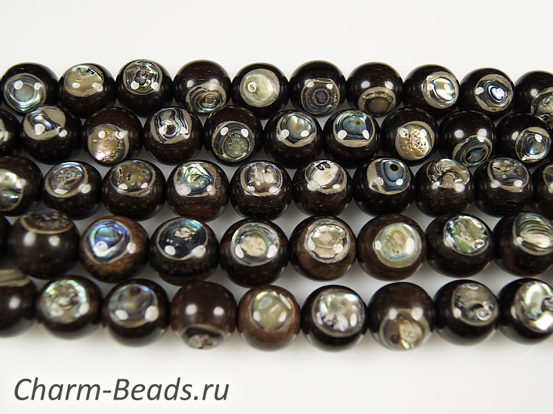 Бусины из байонга со вставками из гелиотиса. Филиппины. Диаметр отверстия 3 мм. На некоторых бусинах могут встречаться незначительные потертости поверхности. Размеры бусин могут отличаться с погрешностью в 0,5-1 мм. Цена указана за одну бусину.  | Интернет-магазин товаров для рукоделия