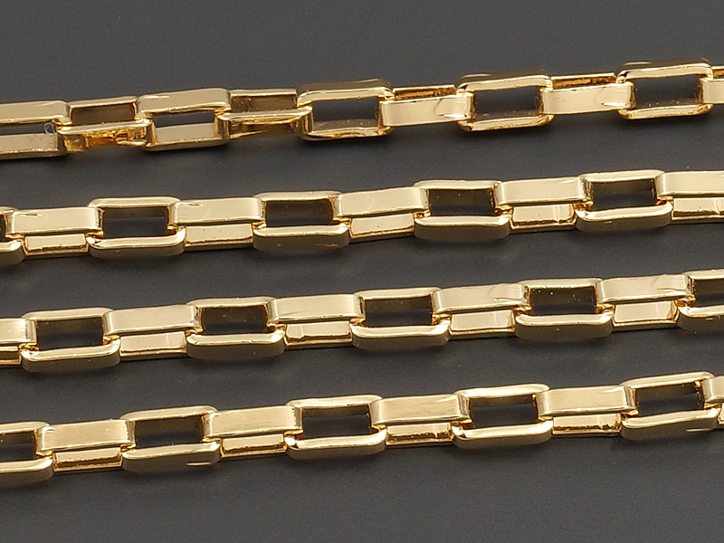 Ювелирная цепочка с венецианским плетением для создания бижутерии (украшений). Покрытие - золото 14К. Размер звена - 4х2х1 мм, не зазамкнуто.&nbsp;
