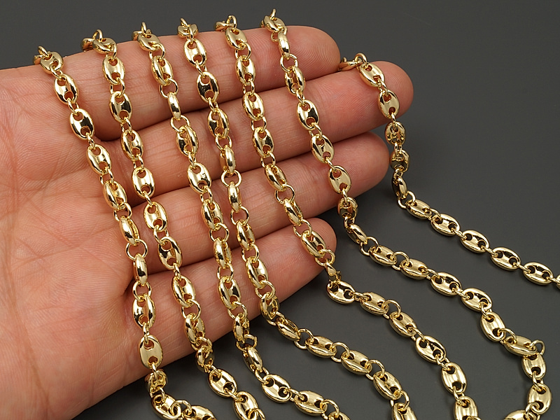 Ювелирная цепочка с морским якорным плетением для создания бижутерии (украшений). Покрытие - золото 14К. Размер звеньев - 8x5.5x2.3 и 5x1 мм, одно не замкнуто. Цена указана за 20 см. При покупке от 2 мерок, вы получаете 40, 60 и другие отрезки, кратные 20 см, одним отрезком.
 | Интернет-магазин товаров для рукоделия