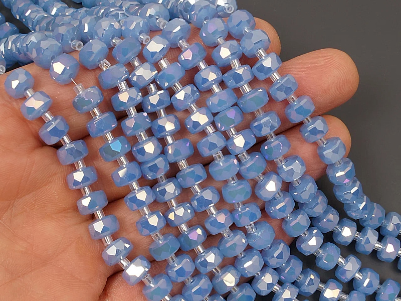 Граненые хрустальные бусины рондель "Аквамарин пастель" для создания бижутерии (украшений). Цвет - голубой, пастельный.  Диаметр отверстия - 1.3 мм. Размеры, вес, длина и количество бусин на нити указаны примерно.&nbsp;
 | Интернет-магазин товаров для рукоделия
