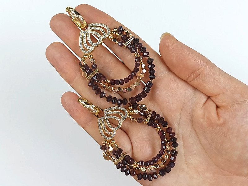 Набор материалов "Каскадные серьги из многорядных замочков и натурального граната"