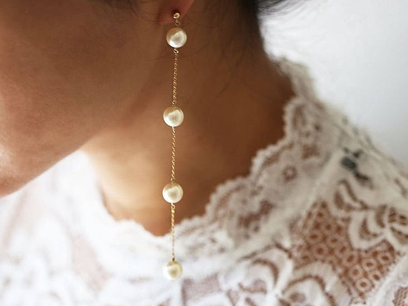 Набор материалов "Длинные серьги пусеты с жемчугом майорка" золото