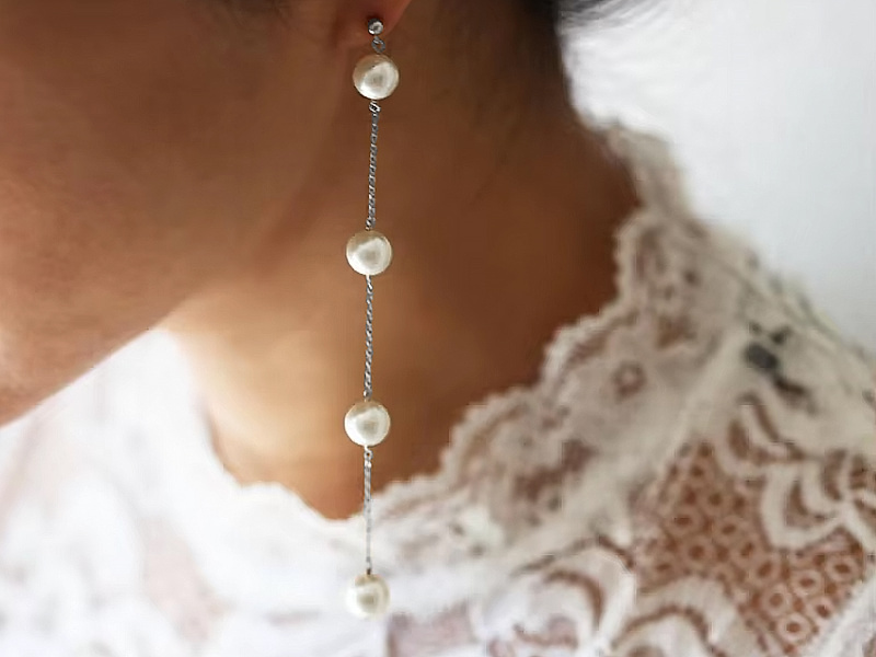 Набор материалов "Длинные серьги пусеты с жемчугом майорка" серебро