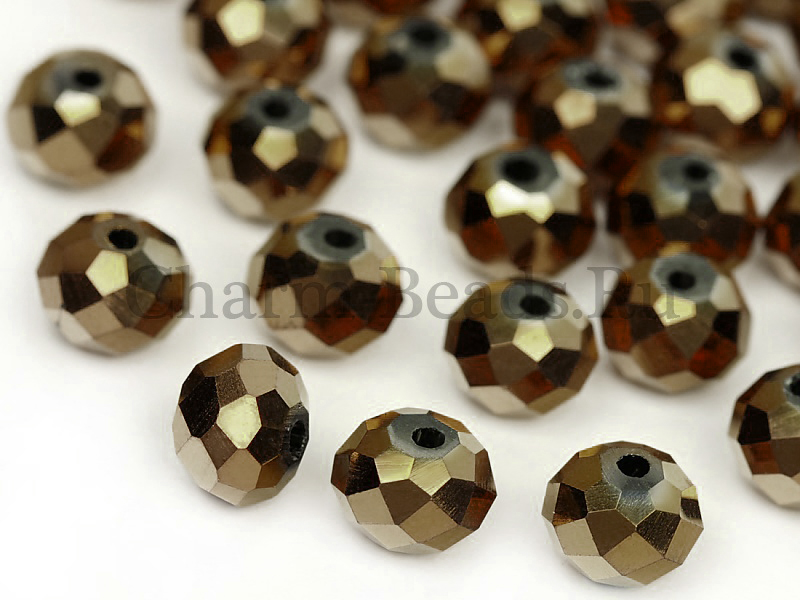 Бусины рондели из хрустального стекла с гальванизацией. Диаметр отверстия - 1мм . Размеры указаны приблизительно. Цена указана за упаковку - 20 штук. | Интернет-магазин товаров для рукоделия