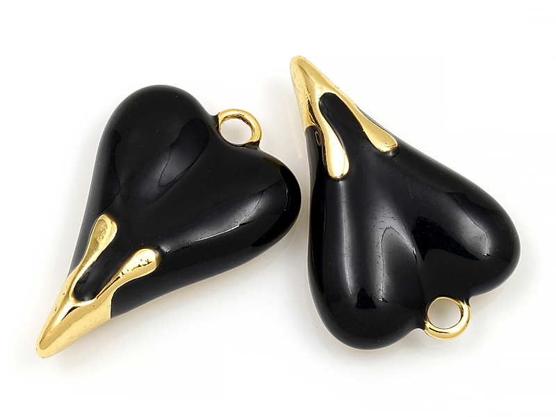 Подвеска "Черное сердце с рельефным золотым кончиком"