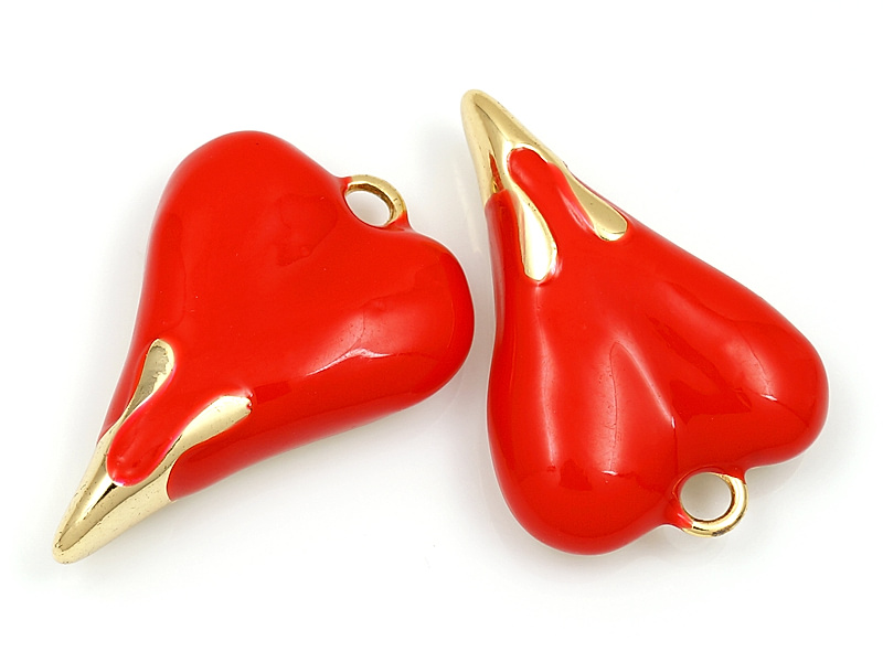 Подвеска "Красное сердце с гладким золотым кончиком"