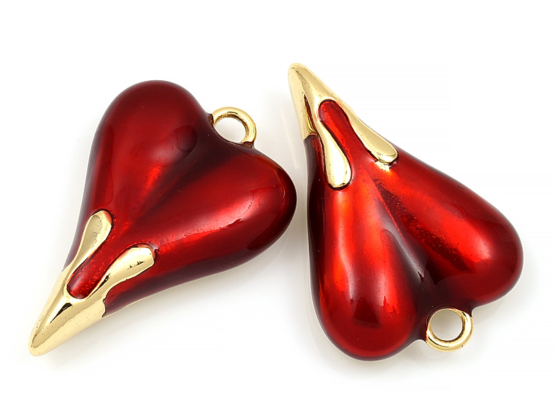 Подвеска "Бордовое сердце с гладким золотым кончиком"