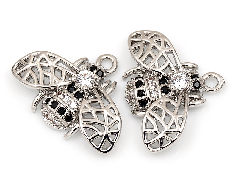 Подвеска "Серебряная ажурная пчела с черными фианитами"