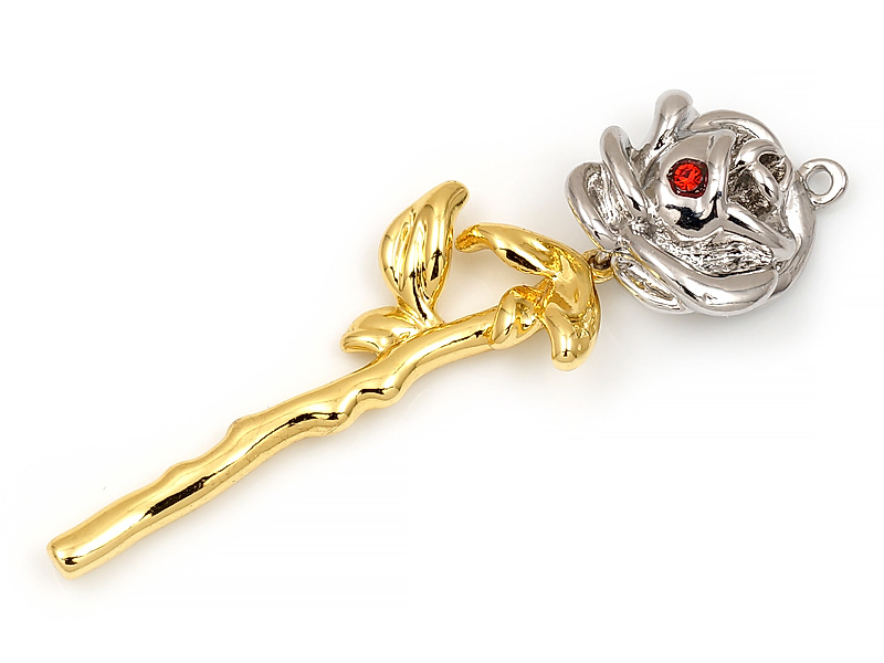 Подвеска  "Роза с рубином"  для создания бижутерии (украшений). Покрытие - родий, золото 14К. Вставки - бутон розы инкрустирован красным фианитоми. Размеры - 50х15х7. Размеры замкнутого подвесного колечка  - 1.5х0.8 мм. С обратной стороы бутона розы разъемное подвесное колечко - 1.5х0.8. Размеры ножки розы - 30х14х2 мм. Размеры бутона - 15х14х7 мм, бутон можно отделить от ножки и использовать отдельно. Цена указана за штуку.


 | Интернет-магазин товаров для рукоделия