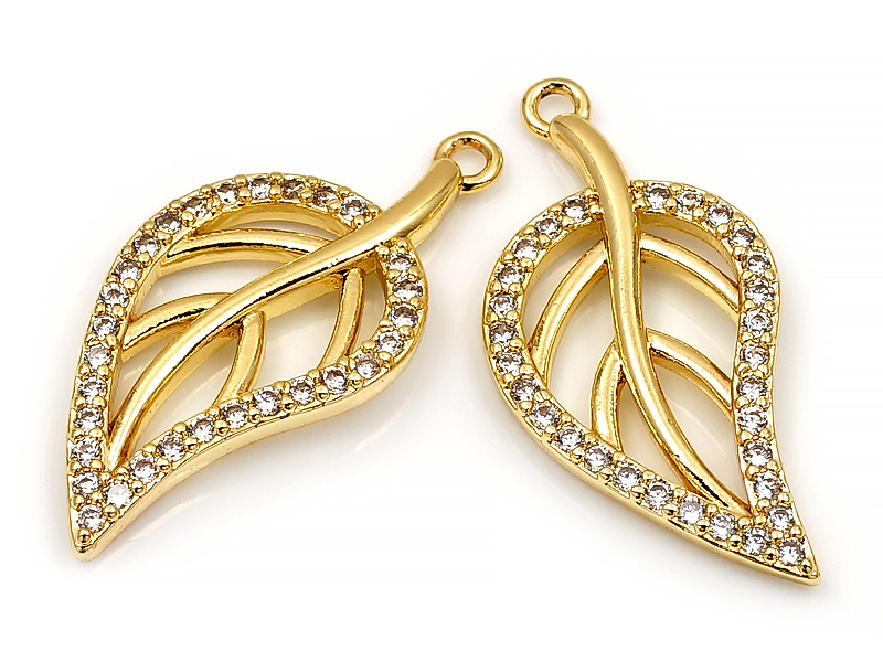 Подвеска "Золотой листочек с кристаллами"