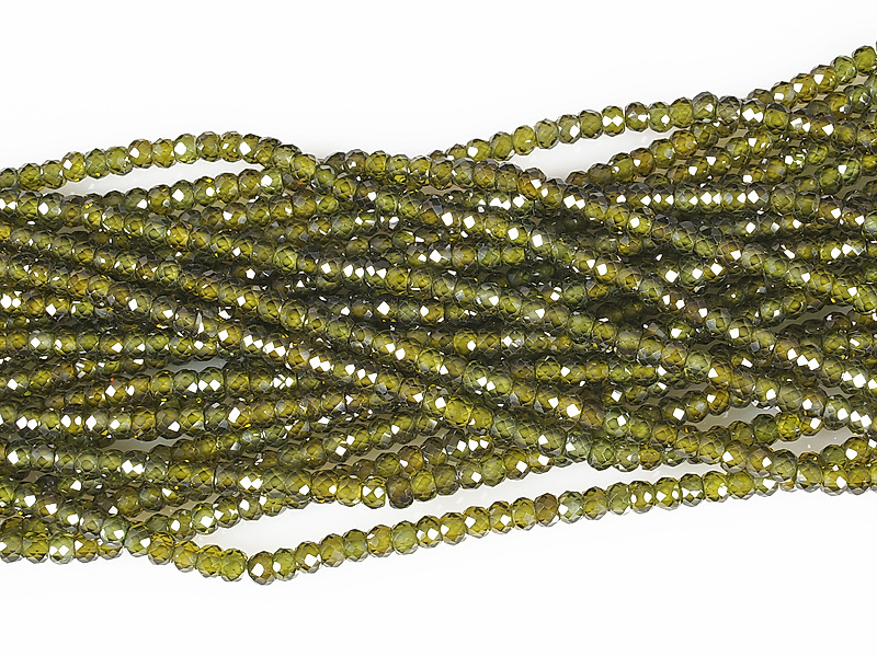 Граненые бусины рондель зеленые фианиты (цирконы)