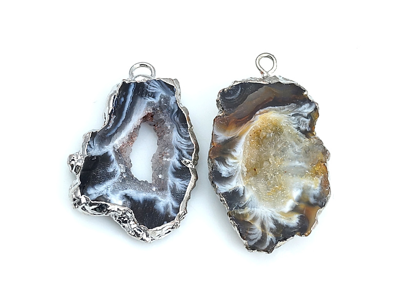 Пара подвесок срезов жеод морозного агата