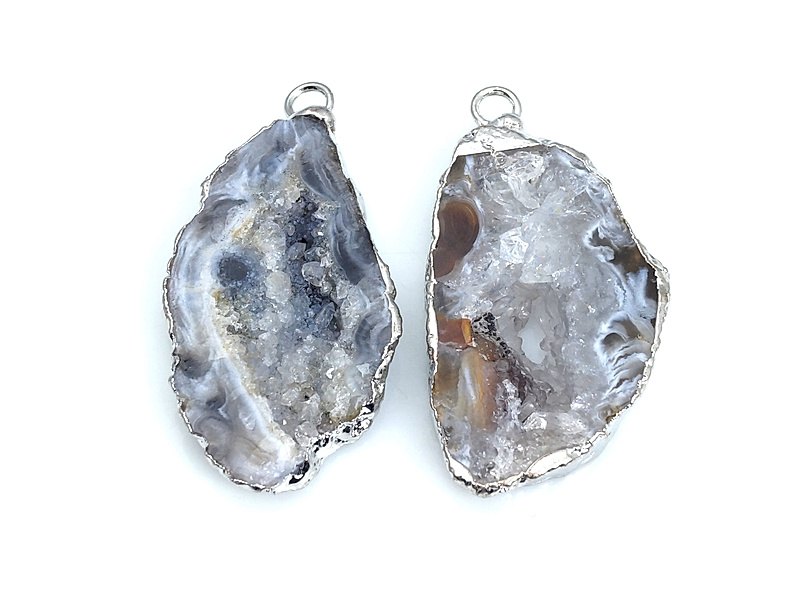Пара подвесок срезов жеод морозного агата