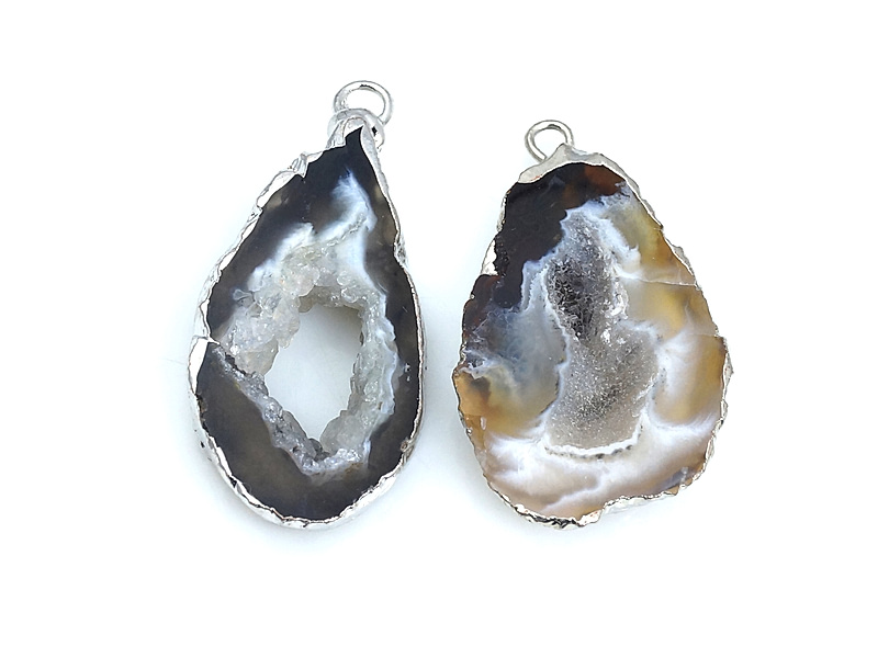 Пара подвесок срезов жеод морозного агата