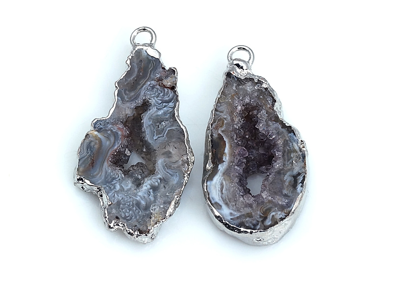 Пара подвесок срезов жеод морозного агата