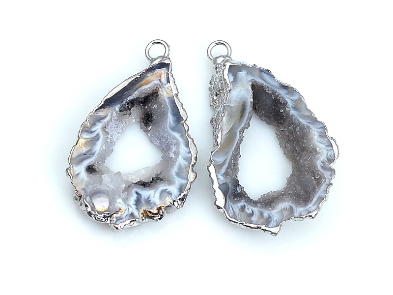 Пара подвесок срезов жеод морозного агата