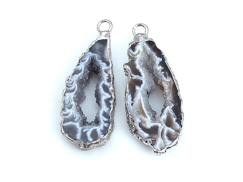 Пара подвесок срезов жеод морозного агата