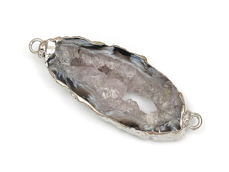 Пара коннекторов срезов жеод морозного агата в оправе цвета "серебро" . Подвес - 2 мм. Размеры и вес усреднены. Мелкие выемки. | Интернет-магазин товаров для рукоделия