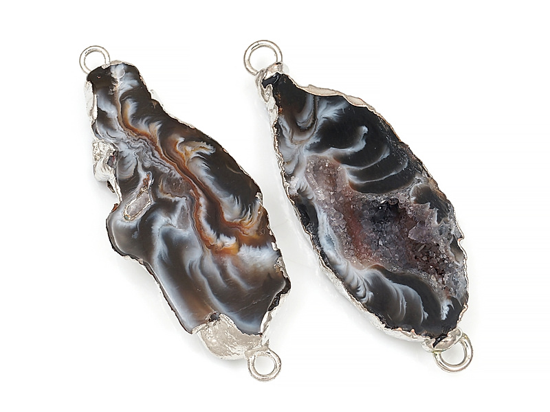 Пара коннекторов срезов жеод морозного агата в оправе цвета "серебро" . Подвес - 2 мм. Размеры и вес усреднены. Мелкие выемки. | Интернет-магазин товаров для рукоделия