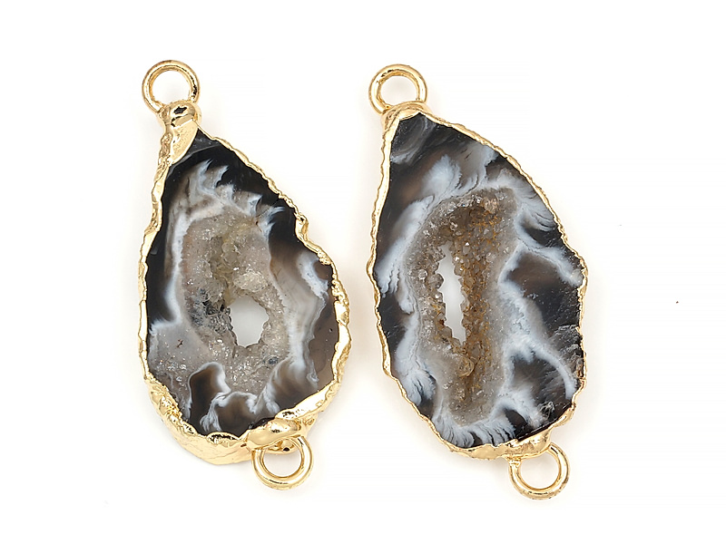 Коннектор среза жеод морозного агата в оправе цвета "золото". Подвес - 2 мм. Размеры и вес усреднены. Мелкие выемки.