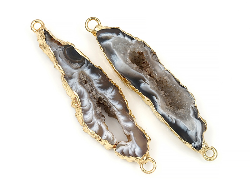 Коннектор среза жеод морозного агата в оправе цвета "золото". Подвес - 2 мм. Размеры и вес усреднены. Мелкие выемки.