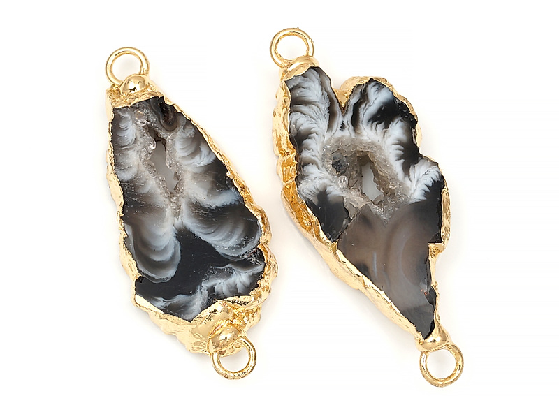 Коннектор среза жеод морозного агата в оправе цвета "золото". Подвес - 2 мм. Размеры и вес усреднены. Мелкие выемки.