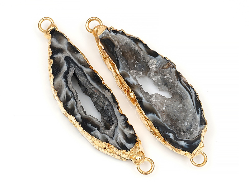 Коннектор среза жеод морозного агата в оправе цвета "золото". Подвес - 2 мм. Размеры и вес усреднены. Мелкие выемки.