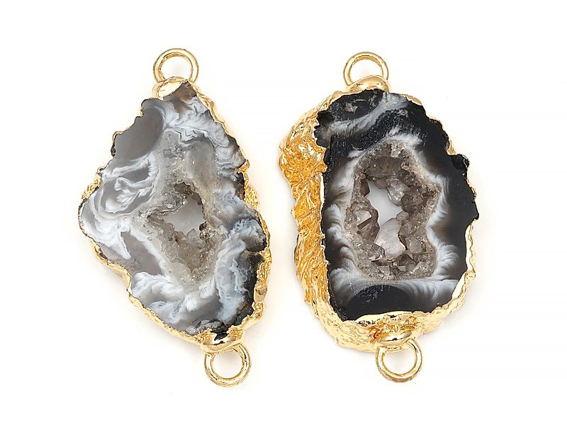 Коннектор среза жеод морозного агата в оправе цвета "золото". Подвес - 2 мм. Размеры и вес усреднены. Мелкие выемки.