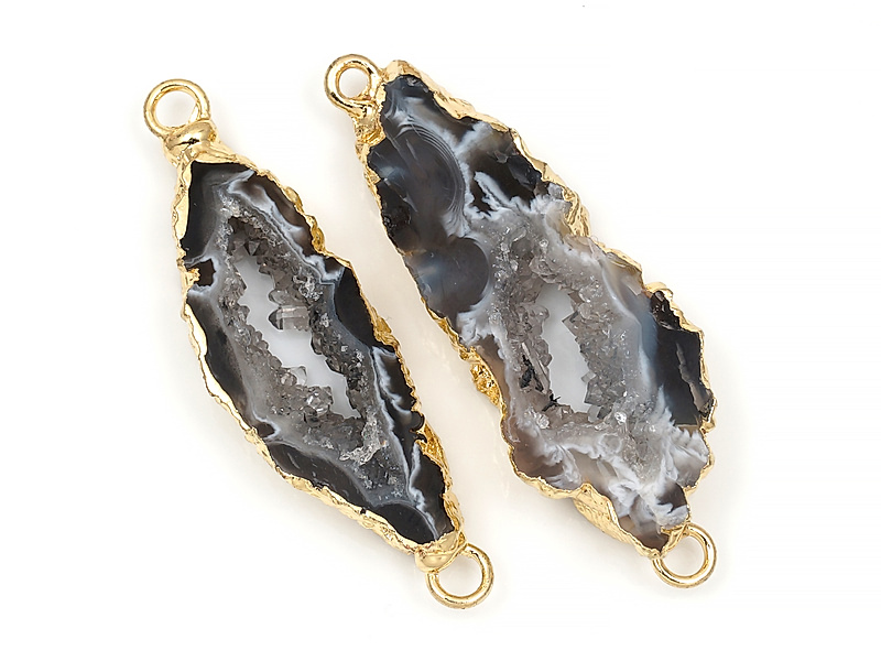 Коннектор среза жеод морозного агата в оправе цвета "золото". Подвес - 2 мм. Размеры и вес усреднены. Мелкие выемки.