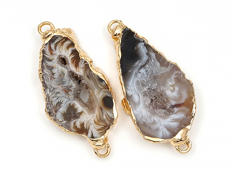 Пара коннекторов срезов жеод морозного агата