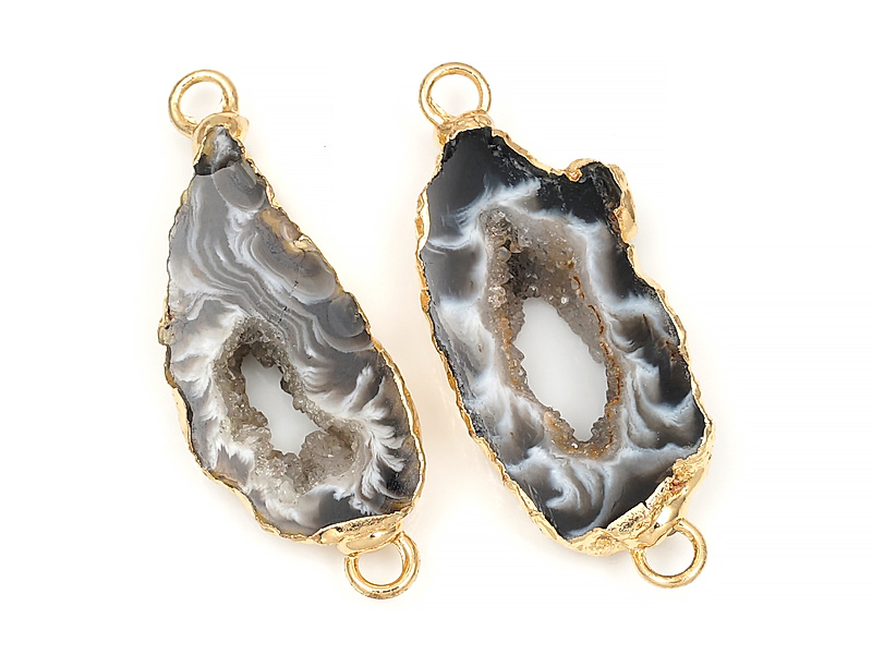 Коннектор среза жеод морозного агата в оправе цвета "золото". Подвес - 2 мм. Размеры и вес усреднены. Мелкие выемки.