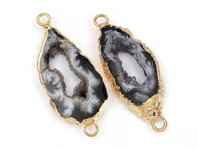 Коннектор среза жеод морозного агата в оправе цвета "золото". Подвес - 2 мм. Размеры и вес усреднены. Мелкие выемки.