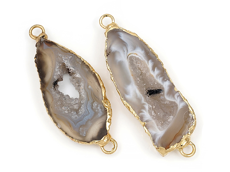 Пара коннекторов срезов жеод морозного агата