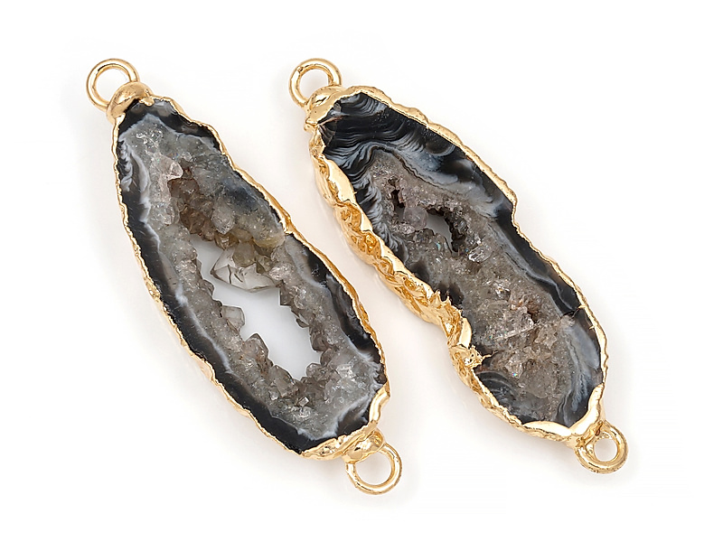 Коннектор среза жеод морозного агата в оправе цвета "золото". Подвес - 2 мм. Размеры и вес усреднены. Мелкие выемки.