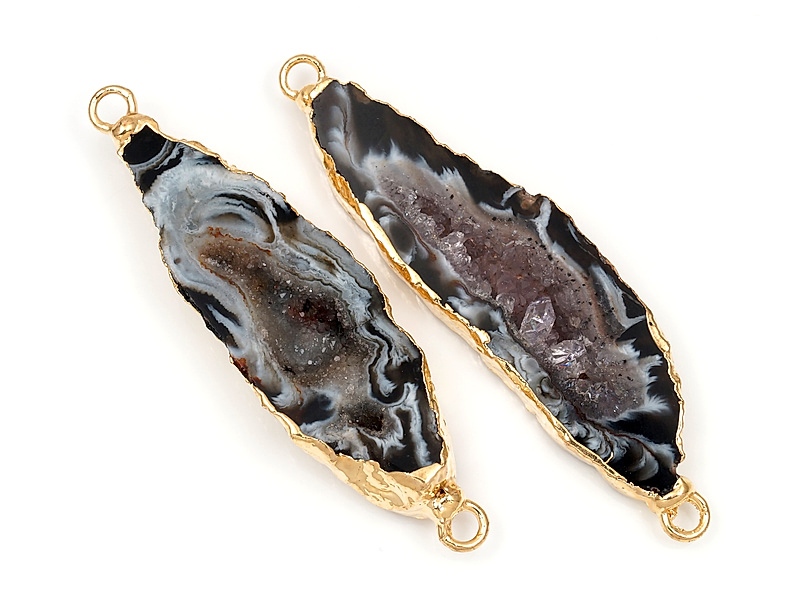 Пара коннекторов срезов жеод морозного агата