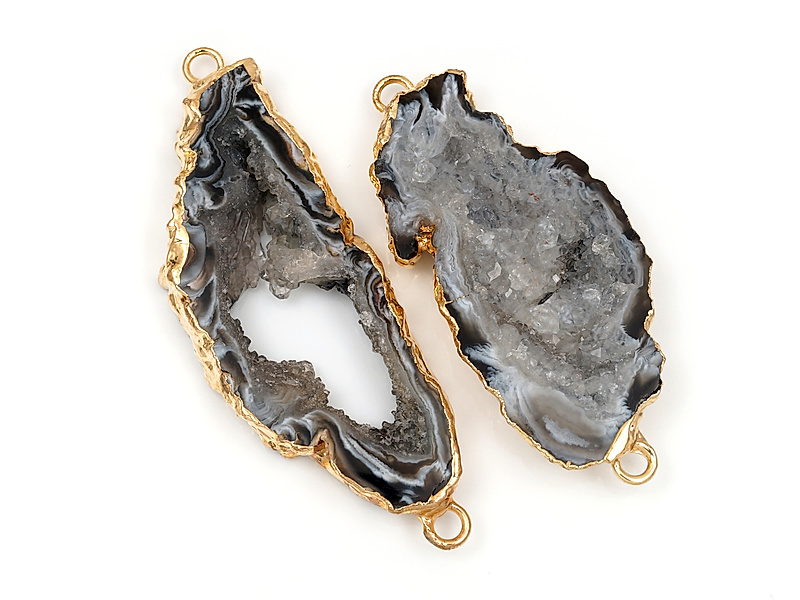 Пара коннекторов срезов жеод морозного агата