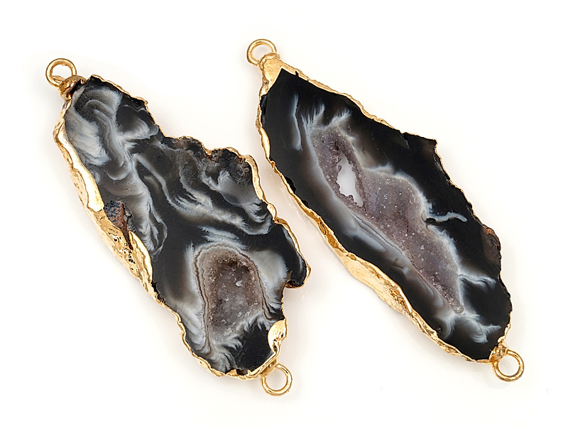 Пара коннекторов срезов жеод морозного агата