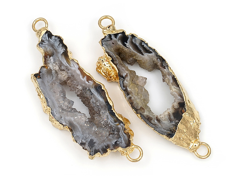 Пара коннекторов срезов жеод морозного агата