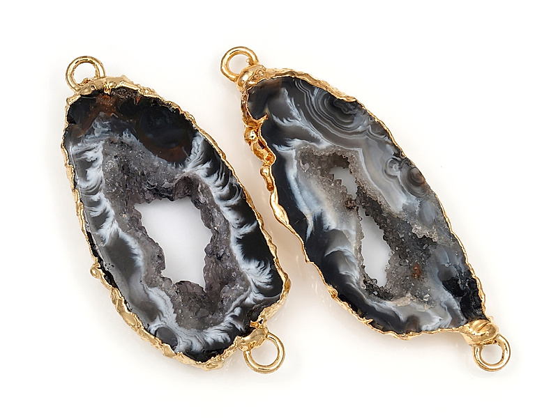 Пара коннекторов срезов жеод морозного агата