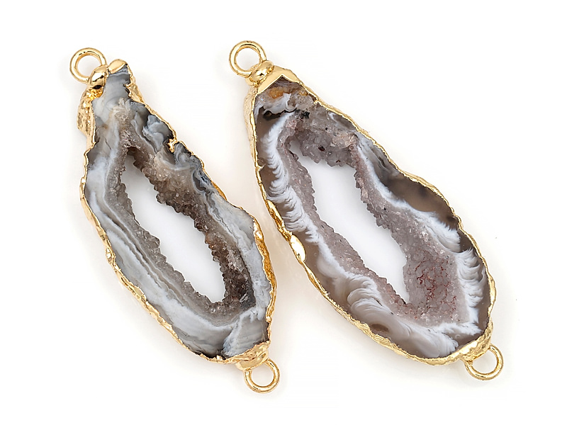 Пара коннекторов срезов жеод морозного агата